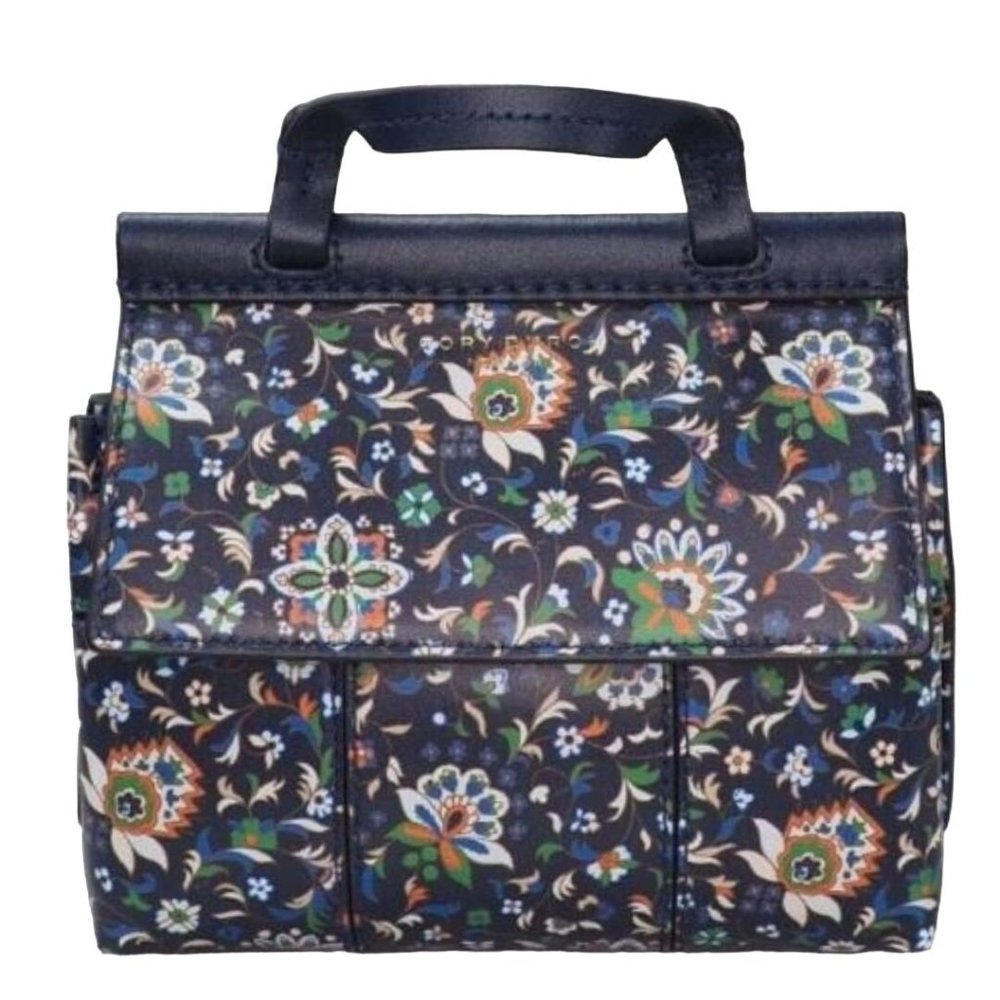 NEW Tory Burch Block Navy Soleil Floral Leather Mini Satchel Crossbody Bag - Picture 4 of 14
